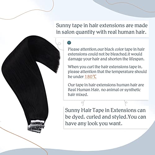 Fita de jato ensolarado em extensões de cabelo Human Hair #1 Jet preto 100g 16 polegadas e 18 polegadas