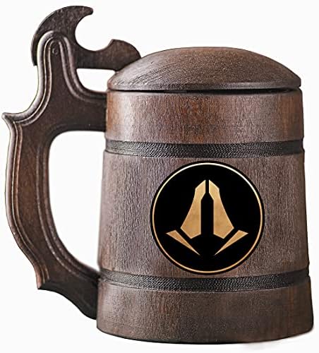 Mass Effect Quarian Flotilha Caneca de cerveja. Caneca de cerveja de madeira personalizada com tampa. Caneca para jogadores. Tanque de madeira. Presente para ele. Presente de jogador de gorma de cerveja Stein Wood. Presente para o marido do marido #265 / 0.6L / 22 onças