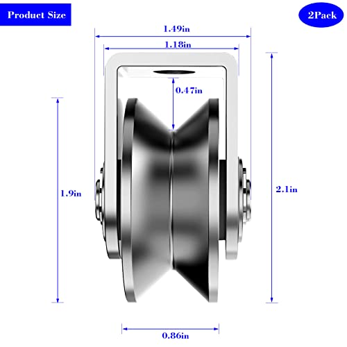 Roda de polia de ranhura V 2 pacote, 2 polegadas de carga de 880 libras para portão deslizante de balanço, rolo de correio