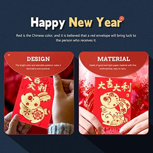 Abofan Stoking Stuffers Envelopes vermelhos chineses 60pcs O ano do coelho chinês Red Envelope Pacotes de dinheiro sortudo Hong Bao Envelope 2023 bolsos vermelhos chineses para festival de primavera chinesa carteira infantil