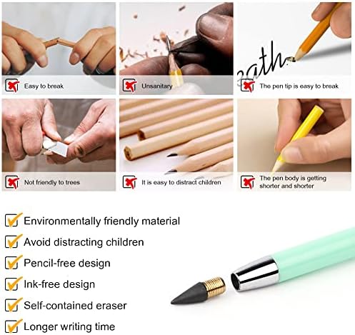 Lápis Hotut Inkless, Lápis de Lápis Mágico de 7pcs Inkless Infinity Com lápis eterno reutilizável de Eraser Extra 7 com 7 Nibs