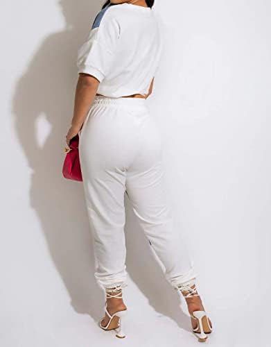 Setfits de 2 peças sexy de mulheres - Demin Patchwork Tops Tops de cintura alta Bodycon Sets Sports Tracksuit Clubwear