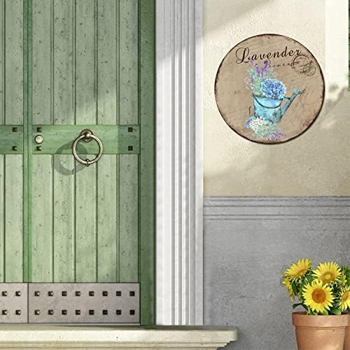 Placa redonda de lata de metal placa enferrujada francesa provence lavanda flores plantas fragrâncias grinalda vintage signo de barra