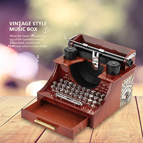 Caixa de música Schellen Typwriter, mini -madeira de plástico Caixa mecânica de cor de grãos mecânicos Tabela vintage Ornamento para decoração musical Presentes de aniversário