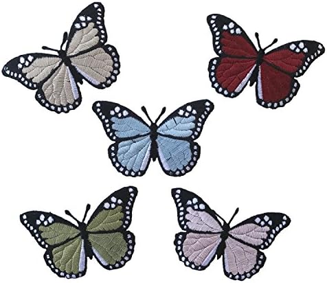 3 x2 swallowlail borboleta ferro em manchas bordadas vermelho, azul claro, rosa, verde sálvia vendida por peça