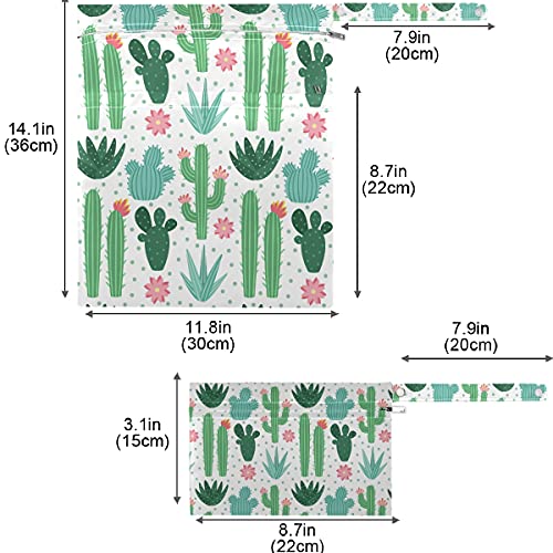 VISESUNNY Tropical Cactus Padrão 2pcs bolsa molhada com bolsos com zíper Saco de fraldas salateadas reutilizáveis ​​para viajar,