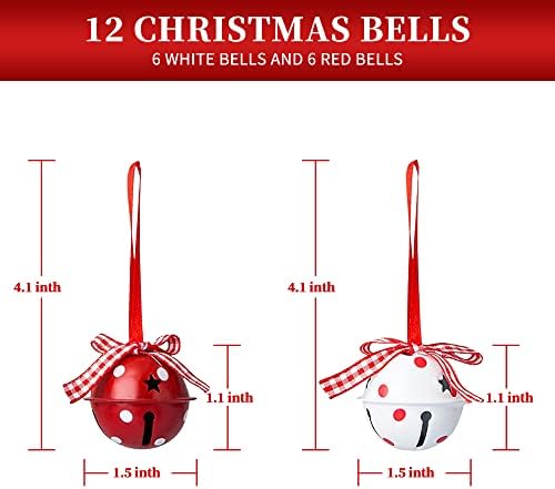 12psc Christmas Jingle Bell Ornamentos 2022 Decorações de campainha de árvore de Natal Sinos de tamanho grande com recortes de estrela Sinos de aniversário com Berry Holly para artesanato Favors de festa de férias