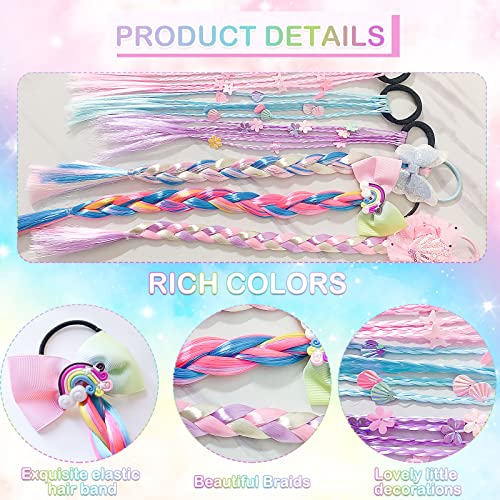 6pcs Bercas coloridas Extensões de cabelo para crianças, garotas Rainbow Ponytail Extension com arcos e elásticos,