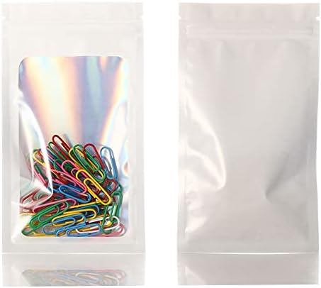 100 peças Sacos à prova de cheiro de sacos de peças holográficas Bolsa de armazenamento com janela transparente para