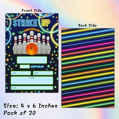 Invitados de aniversário de boliche com envelopes - Cartão de convite de festa de boliche para meninas/garotos - Rainbow Neon Glow