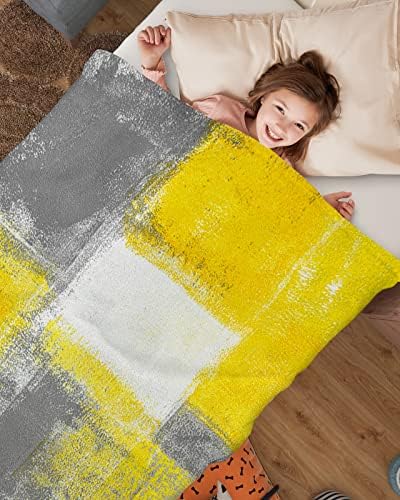 Cobertores de bebê para meninos unissex meninas, obras de arte amarelo e cinza Arte de arte contemporânea cobertores super