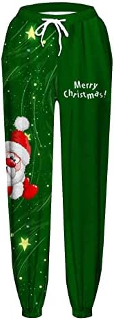 Calça de moletom de Natal Mulheres com bolsos Casual Pull de cintura alta em moletom de massa de natal Athletic Casual Sweetpante