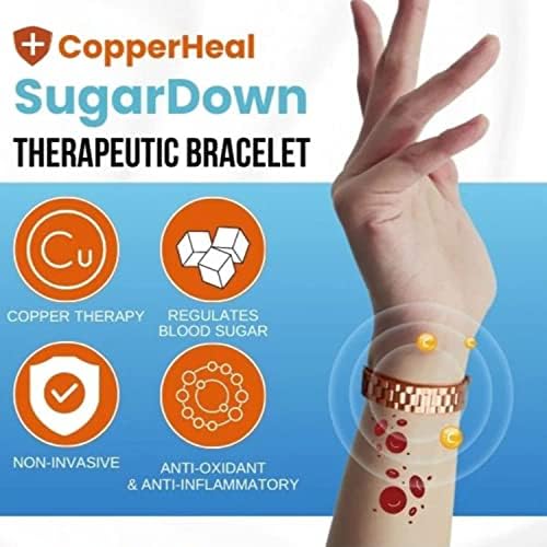 Pulseira terapêutica sugardown de cobre, pulseira magnética de cobre pura ajustável para homens e mulheres, pulseira