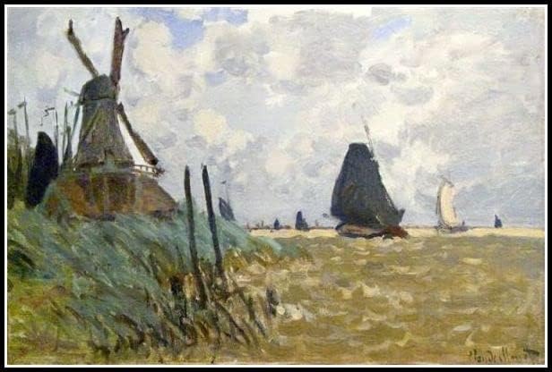 Moinhos de vento na pintura da Holanda por Claude Monet 5D Diamond Painting Kit para adultos crianças, artesanato de bricolage para