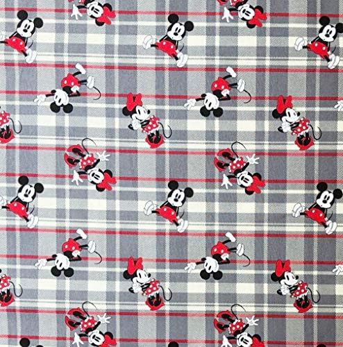 1/2 jardas - Mickey & Minnie Mouse jogado em tecido de algodão xadrez 1/2 jardas x 44 de largura