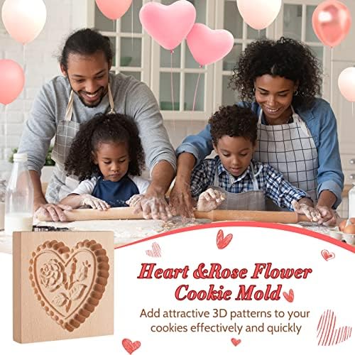 6 PCs Biscoito de biscoito de madeira Biscoito do dia dos namorados Molda de biscoito Love Heart Rose Flower Cookie Stamps para