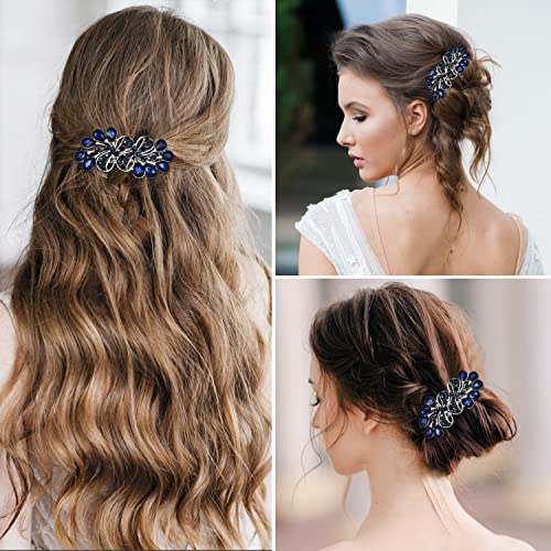Barretas de cabelo brilhante vintage, clipes de cabelo decorativos barretas de strass azul da marinha francesa, pinos de cabelo de flor de cristal acessórios de cabelo para mulheres meninas