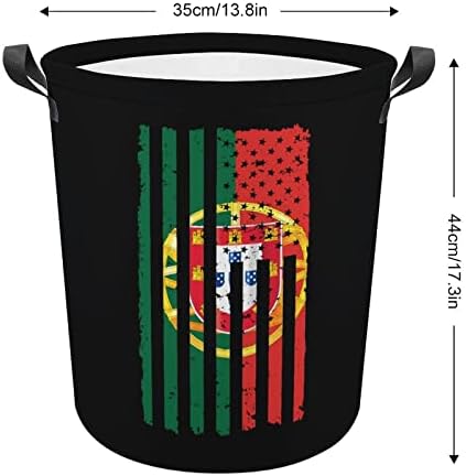 Cesta de lavanderia de bandeira de Portugal americana com alças Round Round Collapsible Laundry Horper Storage Basket para