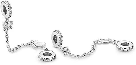 Minijewelry Chain Chain de cadeia de segurança para pulseiras Butterfly Moon Star Flor Segura Bloco Minchas Sterling Silver Segurança