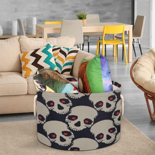 Halloween Spooky Skull 08 grandes cestas redondas para cestas de lavanderia de armazenamento com alças cestas de armazenamento