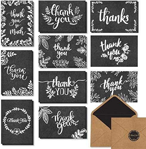 150 Cartões de agradecimento com envelopes e adesivos de Kraft marrom combinados - elegantes 10 projetos Kraft Papel Bulk Blank Notes,