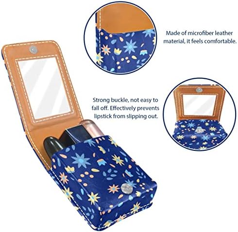 Flores ditsy folhas Imprimir batom de batom de batom com espelho, bolsa de brilho labial portátil, kit de armazenamento