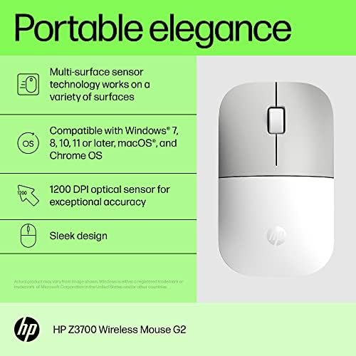 Mouse sem fio HP Z3700 G2 - Design portátil branco e elegante se encaixa confortavelmente em qualquer lugar, receptor sem fio de 2,4