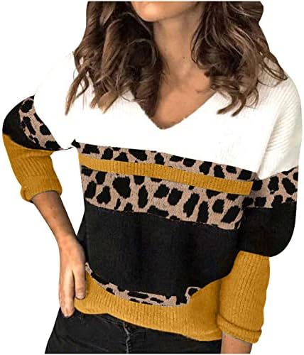 Camisolas de moda feminina 2023 Fall Leopard Casual Camisas de manga comprida Blusa de suéter de malha de malha colorida