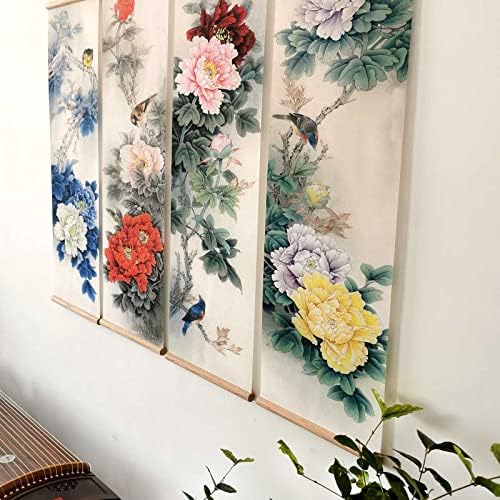 Yodooltly Peony Flower Pintura, arte da parede para quarto da sala, pintura meticulosa tradicional chinesa, pôsteres