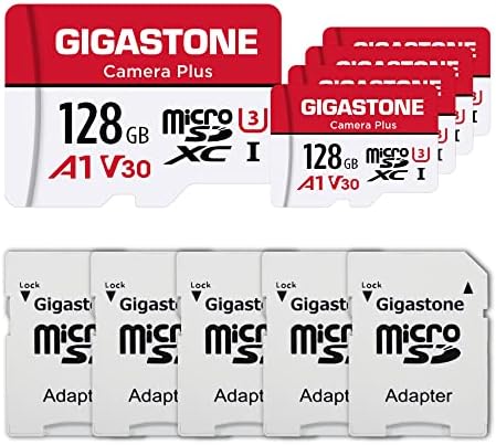 [Gigastone] Micro SD Card 128Gb 5-Pack, Camera Plus, cartão de memória microSDHC para GoPro, Wyze Cam, Roku, Full