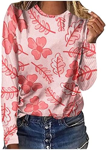 Camisas femininas para o Dia dos Namorados, impressão de moda T-shirt de blusa de mangas compridas para mulheres suéter casual