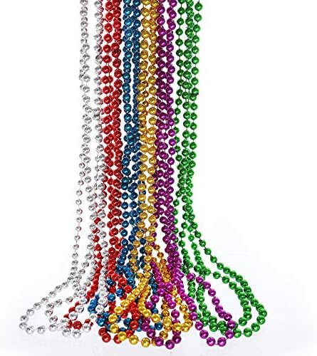 Giftexpress variado Mardi Gras Contas Colar, colares de contas metálicas coloridas 33 para fantasia de Mardi Gras,