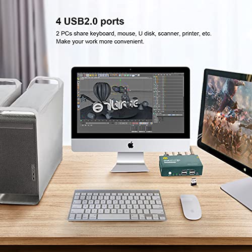 DisplayPort KVM Switch Dual Monitor 2 Porta, 4K@60Hz 4 USB 2.0 Hub, KVM Switch 2 Computers 2 Monitores, KVM Extend Display, com 4 dp e 2 cabos USB