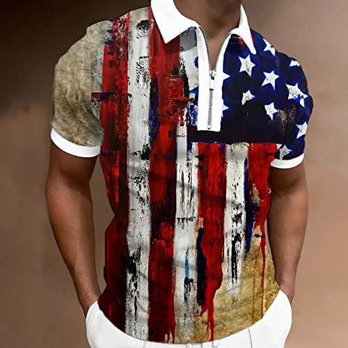 Camisetas pólo vintage para homens camisetas patrióticas 4 de julho American Summer Summer Casual Relax Fit Zip Polos de
