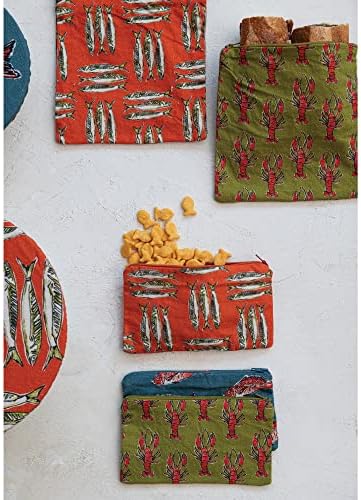 Bolsa de zíper de algodão cooperativa criativa com ilustrações da vida marinha, conjunto de 3 estilos, armazenamento multicolorido de