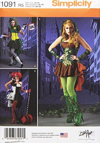 Simplicidade 1091 Vilão de quadrinhos feminino Cosplay e padrões de costura de figurinos de Halloween, tamanhos 6-14