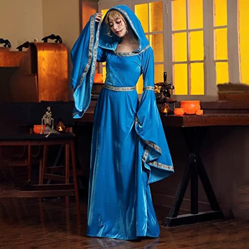 Mulheres maxi vestidos maxi halloween gótico medieval vestido vintage com capuz de manga comprida estilo banquet vestido