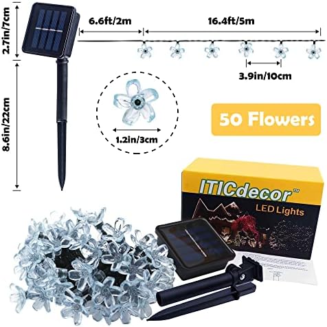 IticDecor Solar String Flower Lights Outdoor Desembrote Água 50 LED Decorações de luz de fadas para o jardim pátio