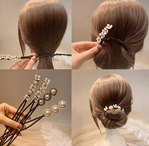 ERICOTRY 4PCS Magic Hair Bun Maker Flores Hairpins Twist Twist Redler Ferramenta de estilo de cabelo Diy Decorada com pérolas e pequenos fowers para cabelos finos e meninas