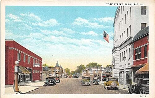 Elmhurst Illinois York Street Gas Pump & Drug Store Vintage Postcard U2806