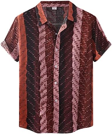 BEUU MANAGEM CHANHAS HAWAIIANAS PARA Mens, abotoar a colarinho de lapela listrada de camisa casual de camisa casual de colarinho