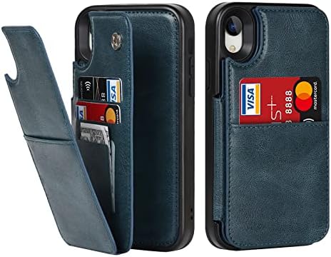 Jaorty para iPhone XR Caixa de carteira com suporte para cartão de bloqueio RFID, 7 cartas de proteção de proteção de parafuso de proteção de parafuso de proteção PU PU PU Buttons magnéticos