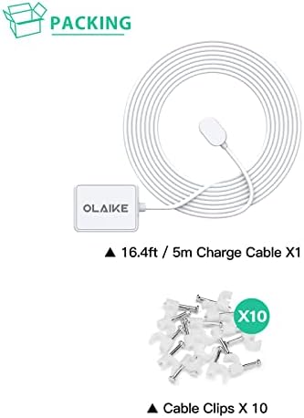 OLAIKE 16 pés/5m Cabo de carregamento magnético à prova de intempéries externo para Arlo Pro 3/Pro 4/Ultra/Ultra