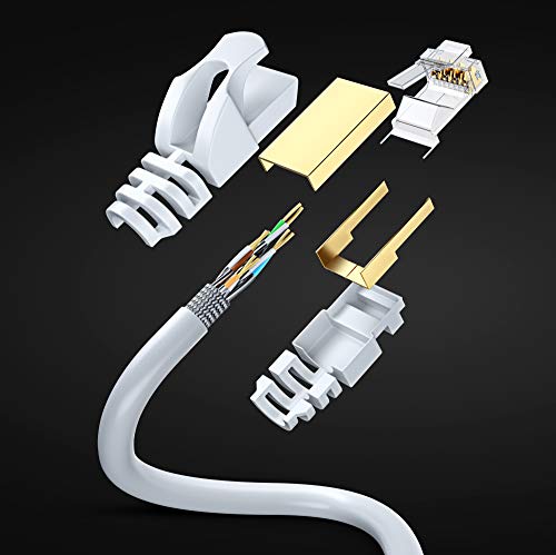 CAT 7 Cabo Ethernet 1 ft - Cabo de patch de internet e rede de alta velocidade, conectores RJ45 - [1ft / branco / 2 pacote] - Perfeito