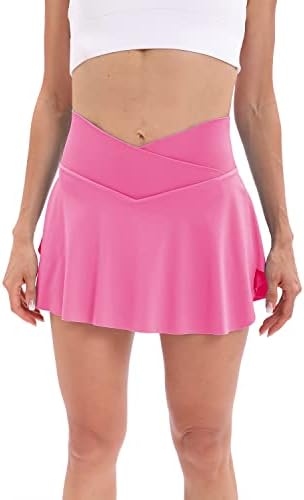 Saias de tênis crossover da Gymspt para mulheres com bolsos shorts atléticos plissados ​​altos skorts de golfe saias casuais