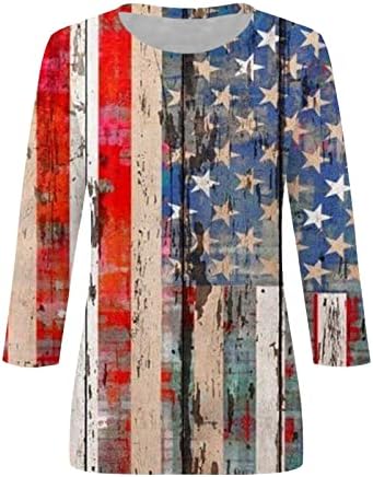Camisas dopocq para mulheres 3/4 manga de tamanho grande clube de tampa verão bandeira americana flag lole de pescoço de pescoço fino blusas