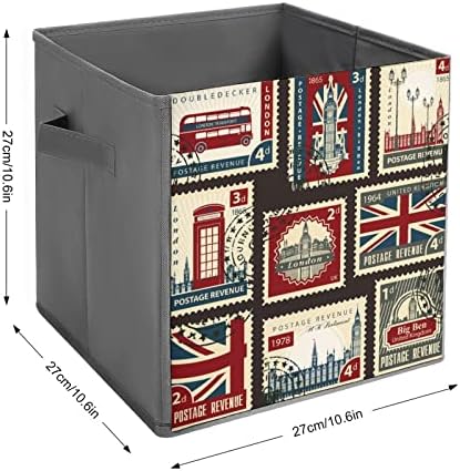 Conjunto de carimbos com os cubos de armazenamento da Union Jack com alças de lixo dobrável de tecido organizando cestas para prateleiras armário