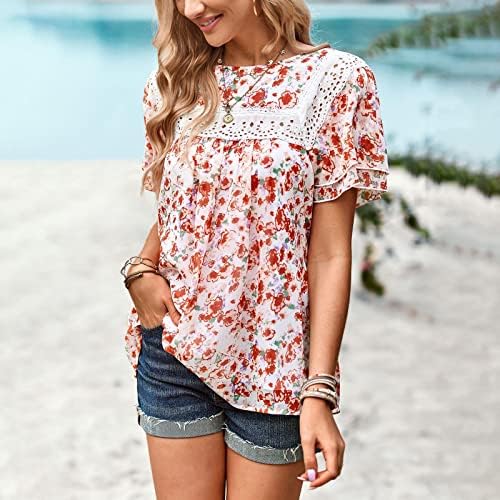 Spring & Summer Tops for Women 2023 Moda Floral Impressão Casual Round Round Pesh Blouse Short Blouse Tops #1