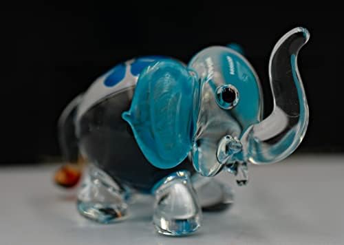 1ShopForyou Glass Baby Blue Elephant Mini Glass Animal Fazenda Fazenda Miniatura Mãe Atenção No.4