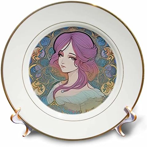 3drose Art Nouveau Mulher. Beleza com cabelos roxos. A princesa da primavera - pratos